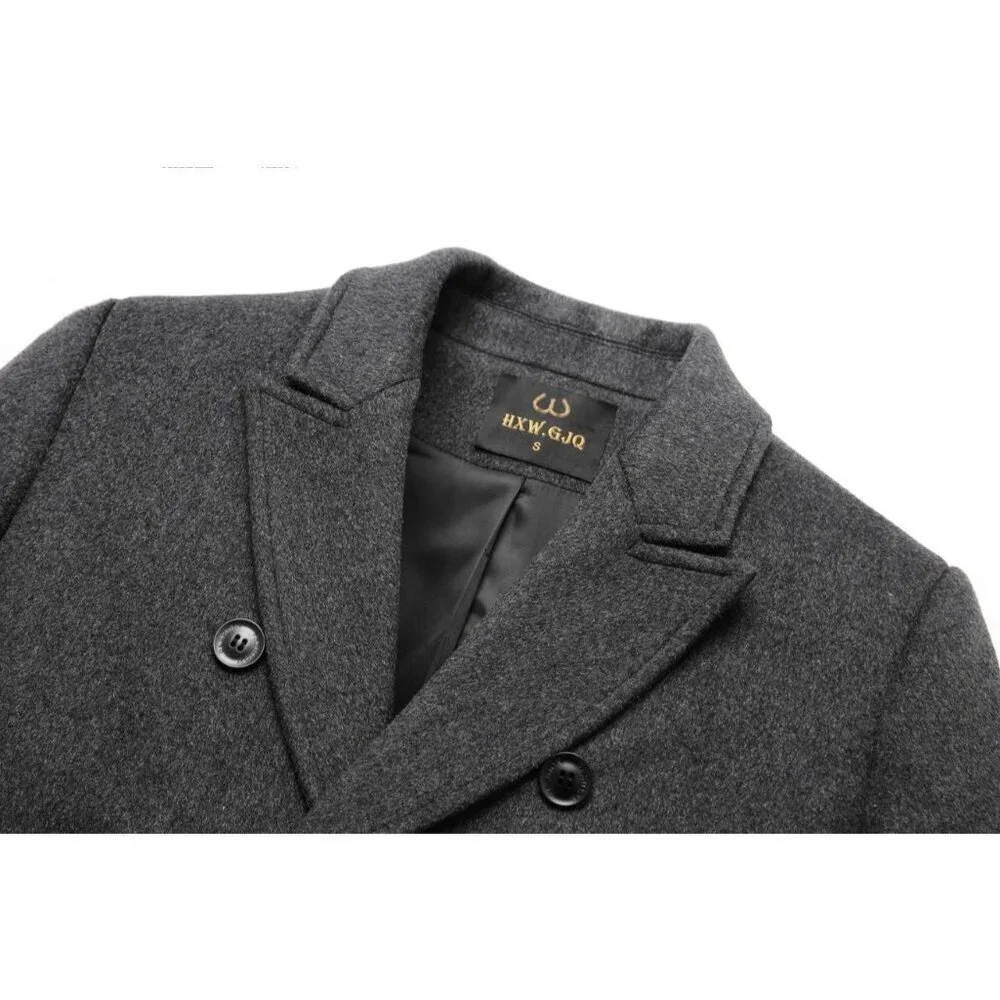 Men's Grey Premium Wool Blend Double Breasted Imported Long Pea Coat
